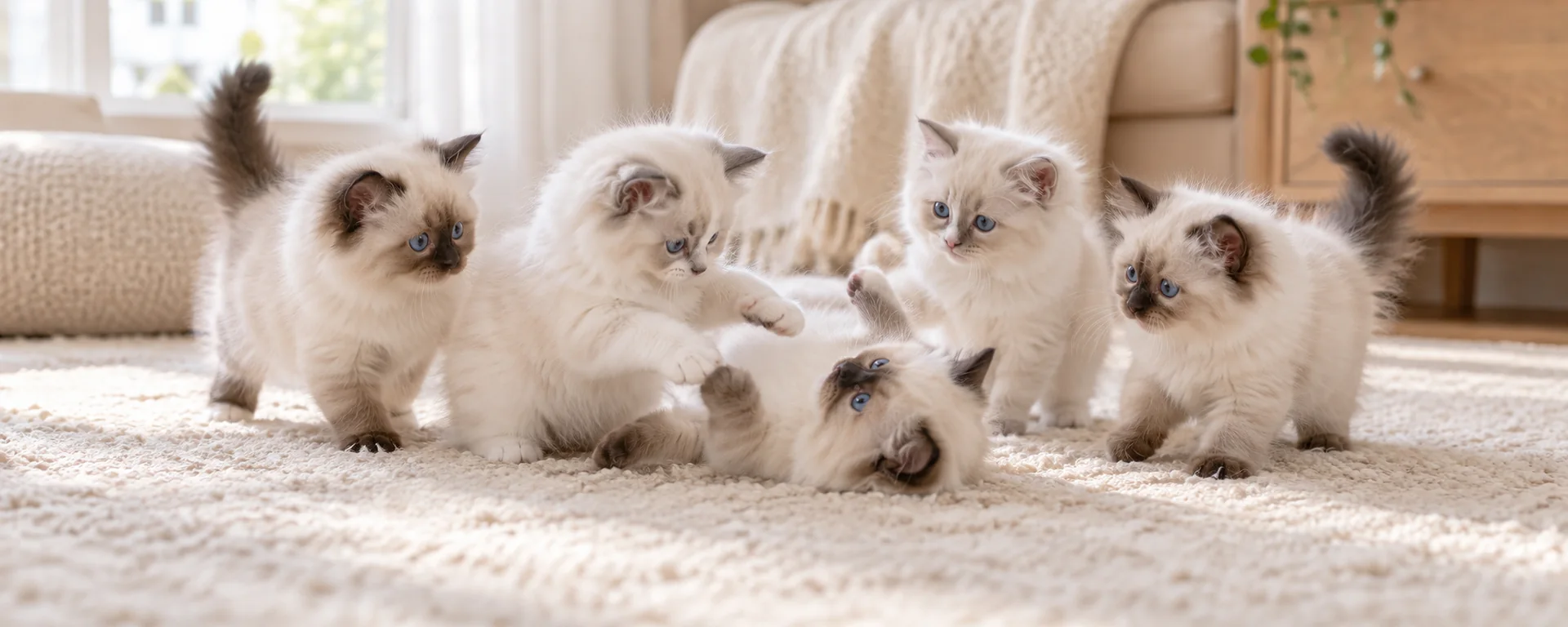 戯れるラグドールの仔猫たちのイメージ画像