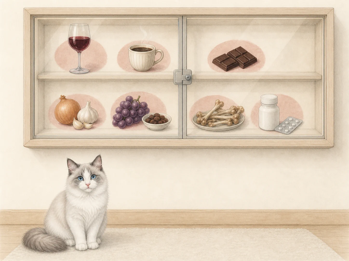 猫から隔離して保管する危険な食べ物と人用の薬